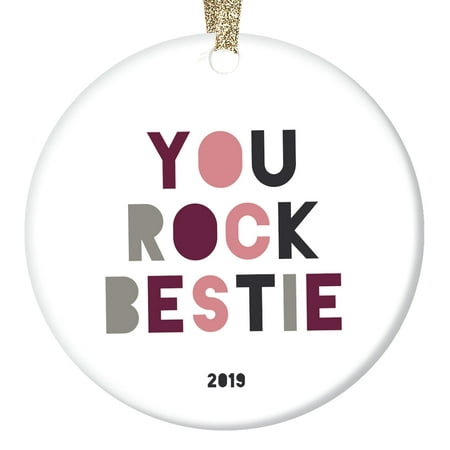 Gifts for Best Friend Christmas Ornament 2019 Unique Friendship Keepsakes Hanging Amusing Home Xmas Tree Decor Ceramic Adorable Block Lettering Charms Special BFF Present Memory Circle 3