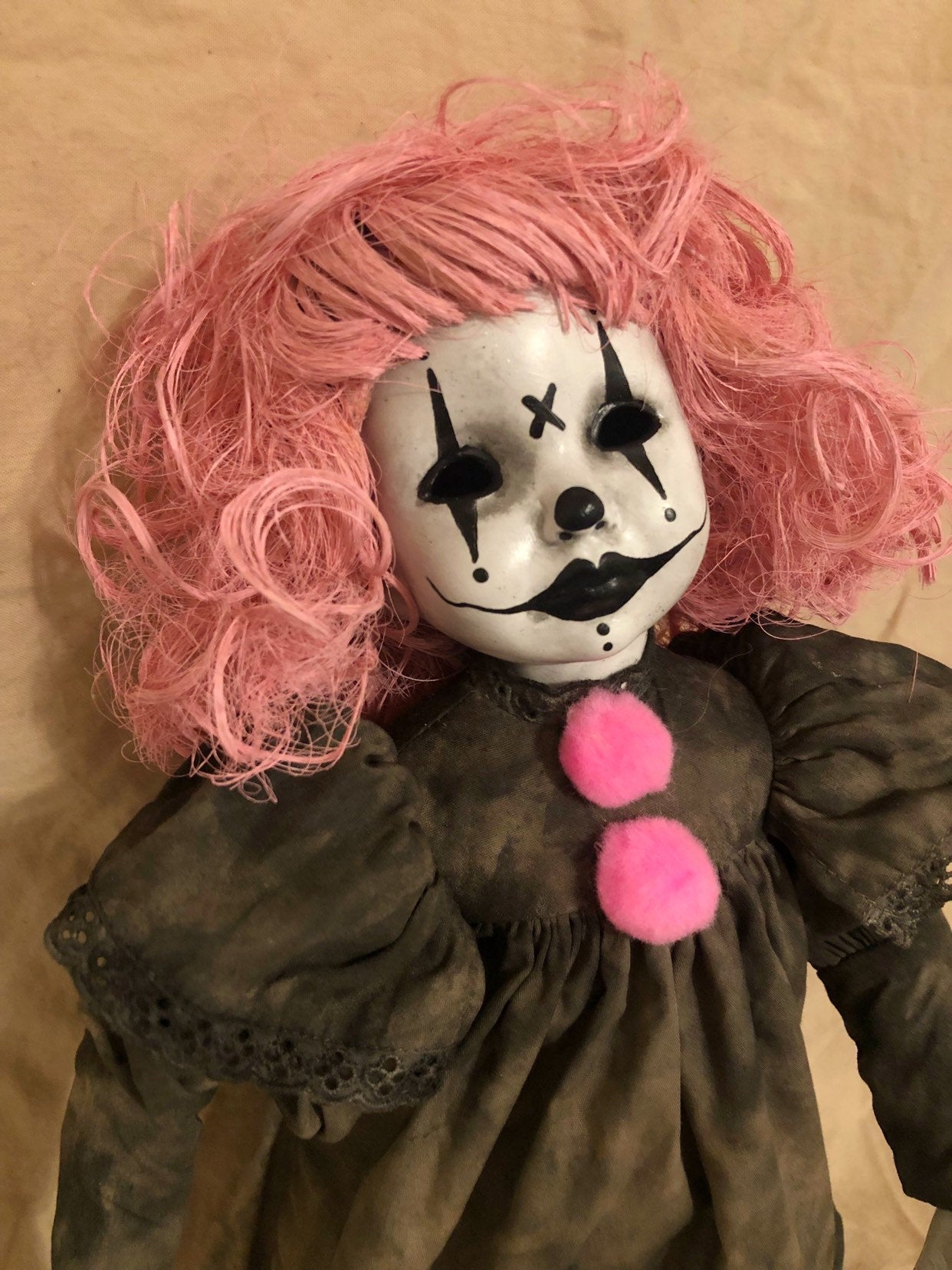 OOAK Pink Hair Joker Jester Girl Creepy Horror Doll Art by