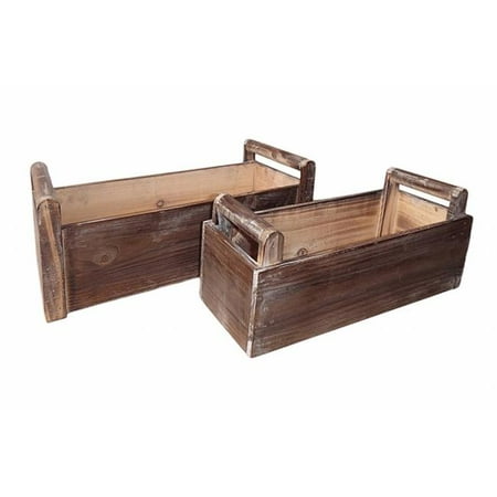 Brown Rattan Baskets Cheungs Rattan FP-3506-2 Set of 2 Wooden Rectangular Ledge Basket with Handle and Plastic Liners - brown ()
