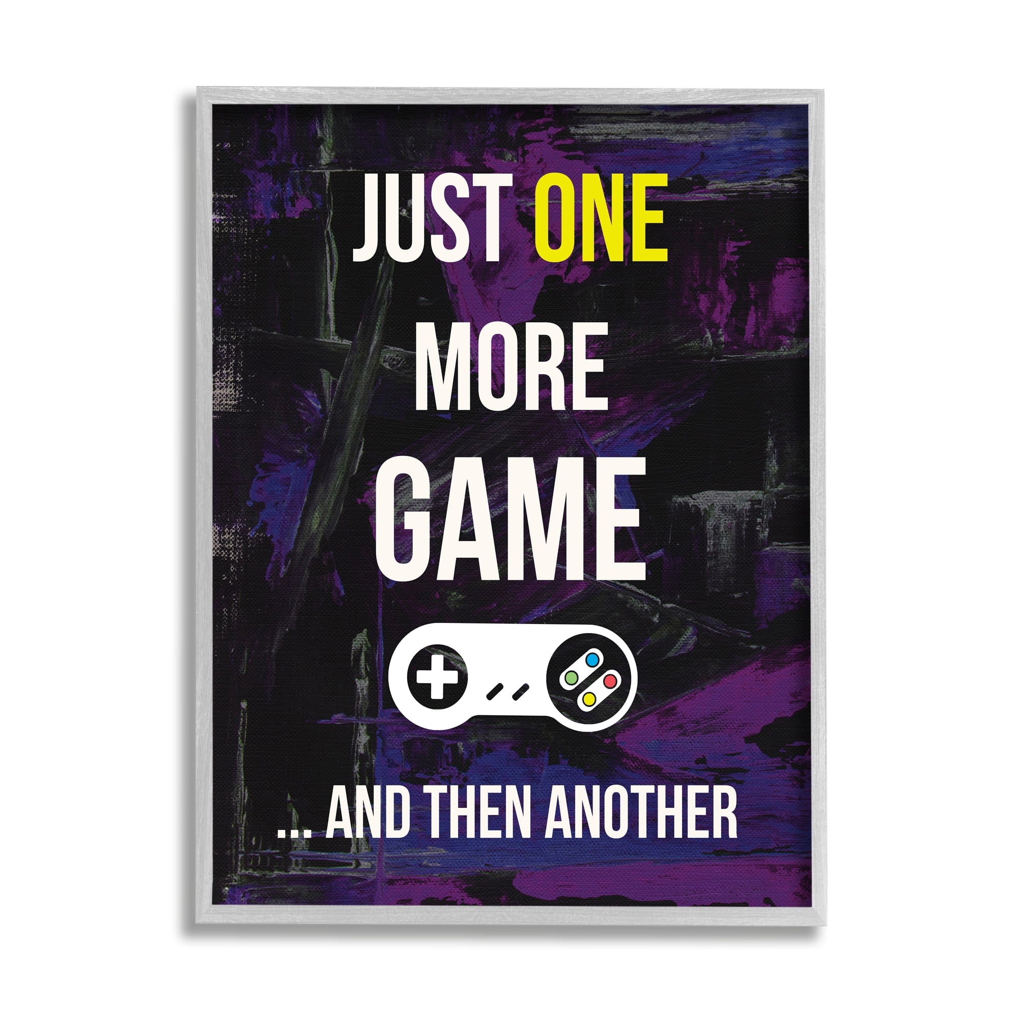 Stupell Industries One More Game Video Gamer Controller Text Sign Graphic Art Gray Framed Art Print Wall Art, Design by Annie Warren