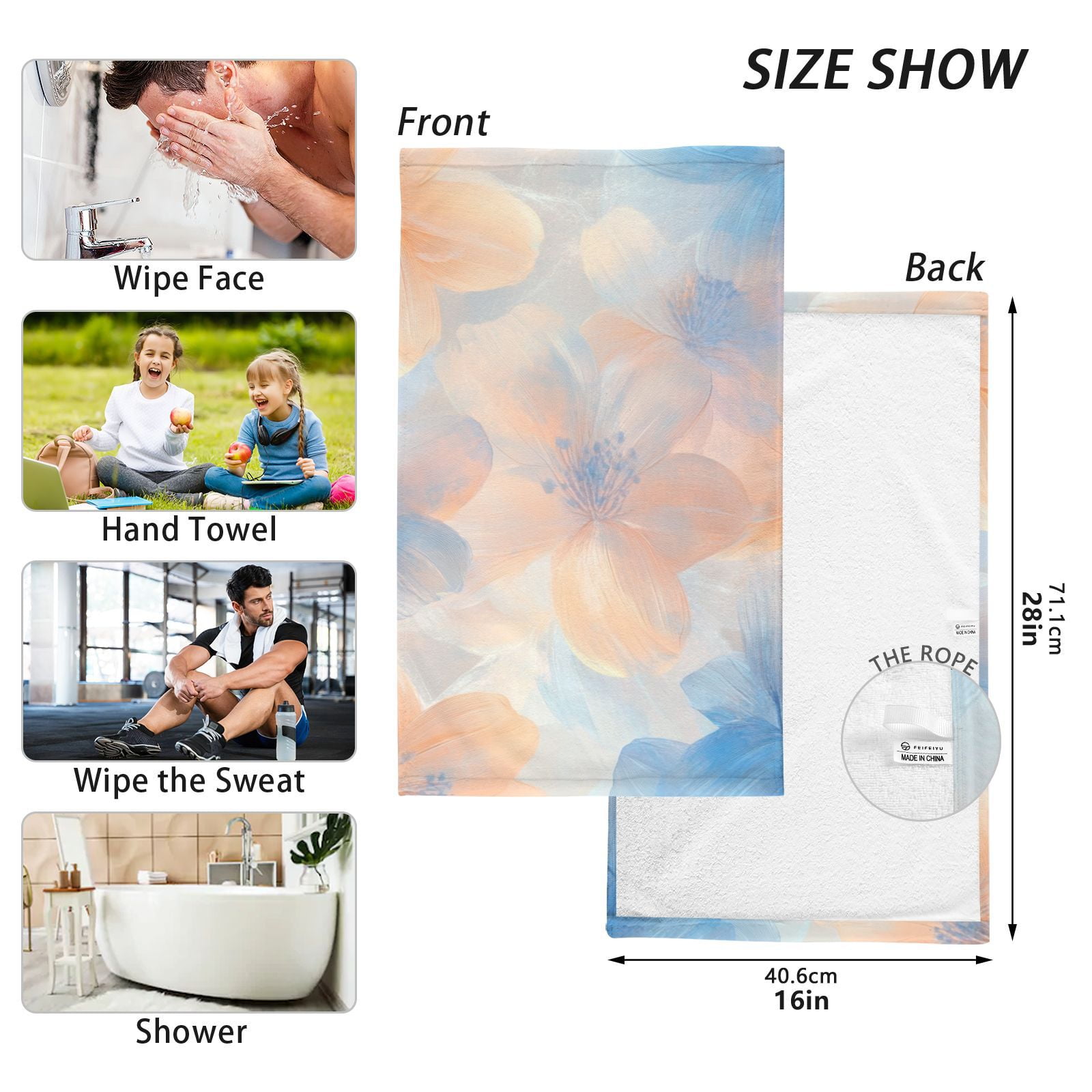 Beautiful Flowers Hand Towels Cotton Bath Towels Large Face Towels Absorbent for Bathroom 2 Packs