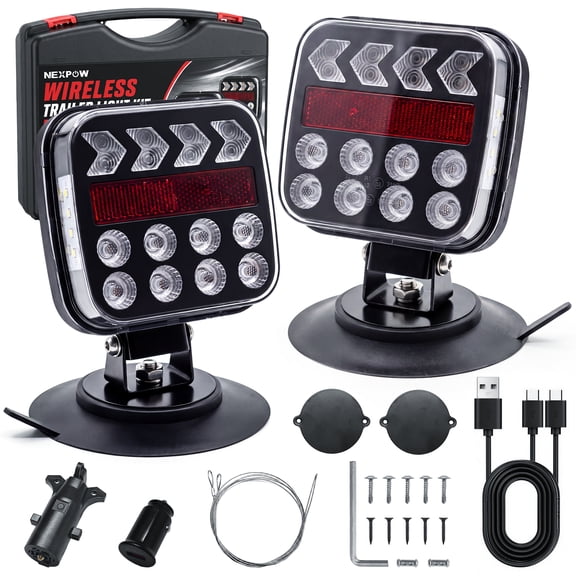 NEXPOW LED Trailer Light Kit, Wireless Trailer Lights Magnetic for Trailer, 2-Pack Rechargeable Towing Light Kit with Strong Magnets Base, for Trucks RV Camper Boat Caravan Vehicle