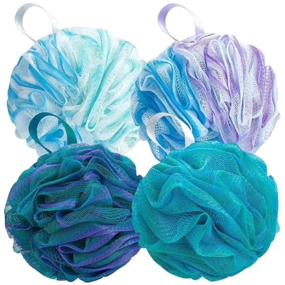 4 Pieces Exfoliating Bath Loofahs, Gentle Shower Sponges for Daily Body Cleansing, Suitable for All Skin Types