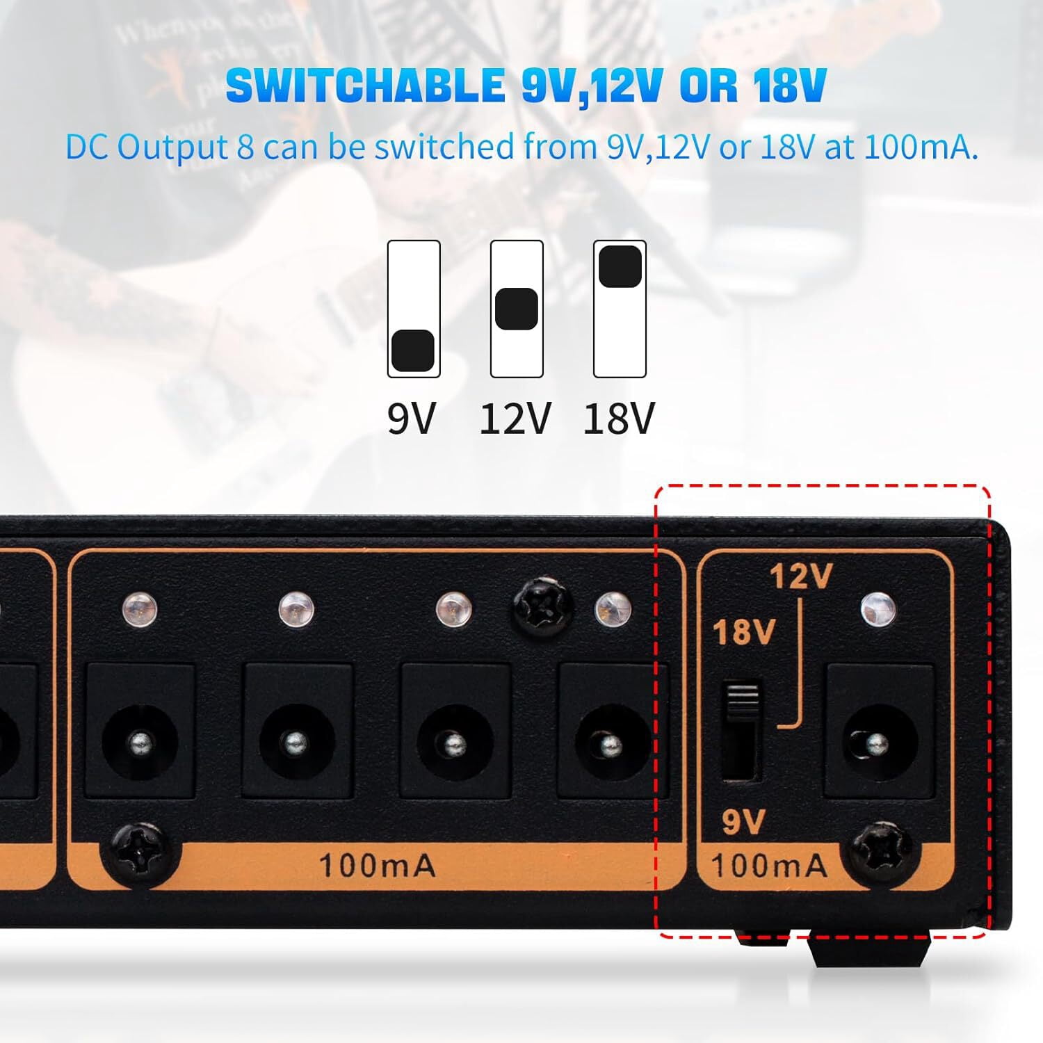 JOYO Pedal Power Supply 9V 12V 18V Built-in 4400mAh Rechargeable Battery with 8 DC Output