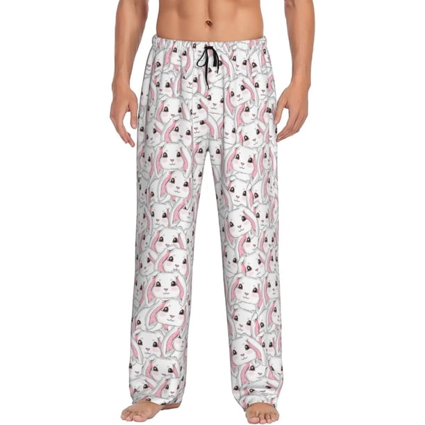Balery Cute Rabbit Pantalones de pijama para hombre, pijama ultraligero, pantalón de descanso-Medium