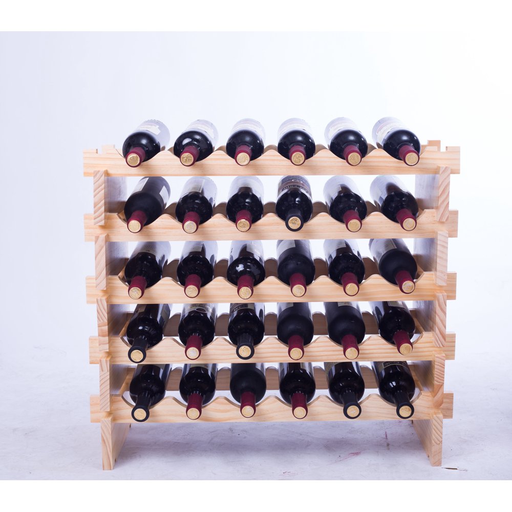 30 Bottle Solid Wood Wine Rack Modular Expandable Stackable Wine