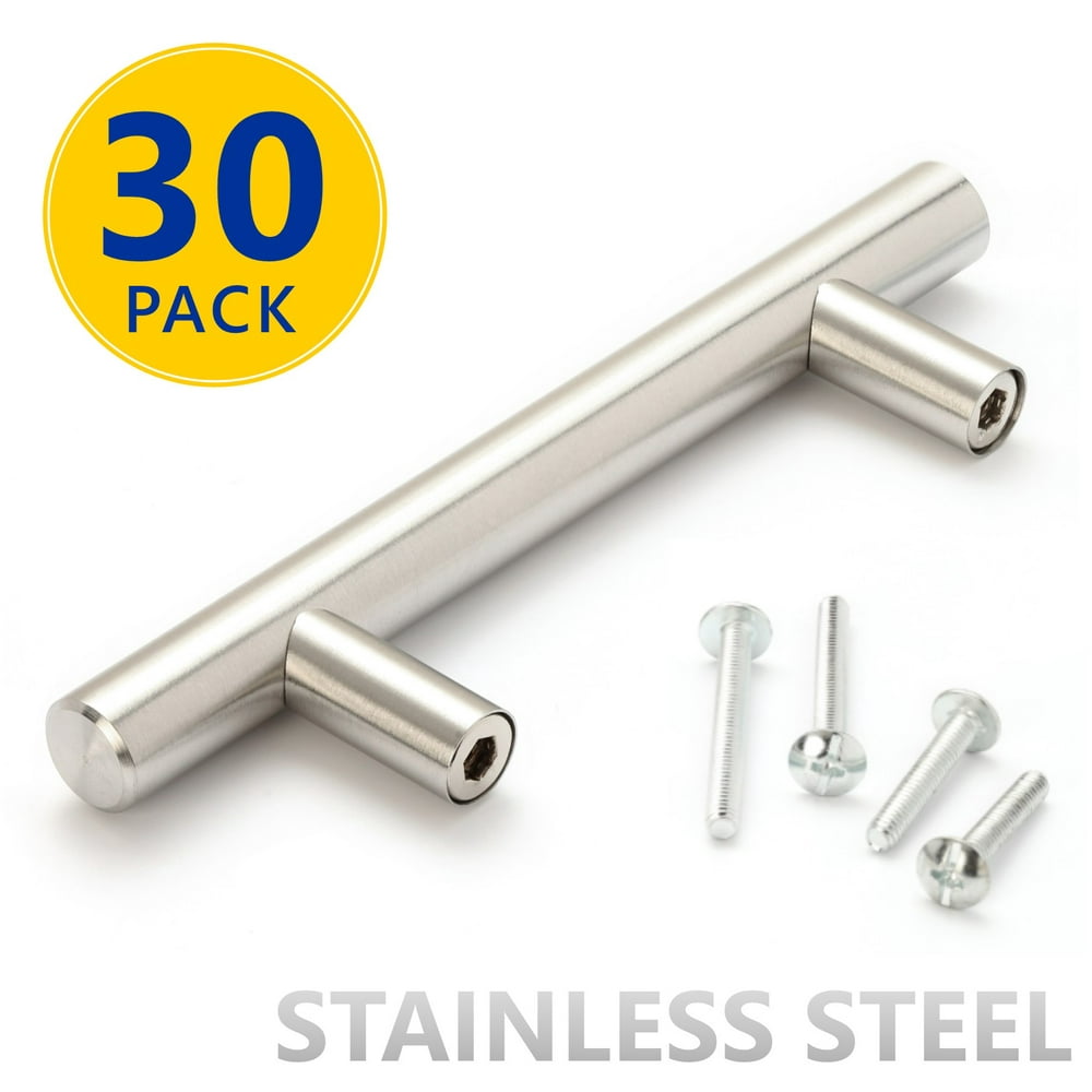 30 Pack | 5" Stainless Steel T Bar Cabinet Pulls: 3 Inch Hole Center Stainless Steel Cabinet Pulls 3 Inch