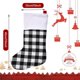 thumbnail image 2 of medias navideñas de 38 cm con diseño de búfalo a cuadros, clásicas, para colgar en la chimenea, para decoración de fiestas navideñas familiares (negro y blanco), 2 of 5