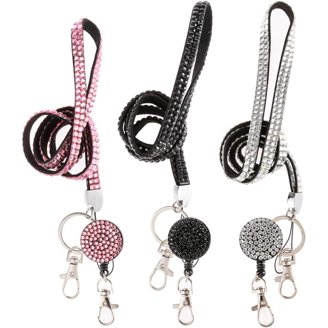 Crystal Rhinestone Lanyards | 8PCS Bling Retractable ID Badge Holders | Sparkling Work Badge Reel With Clip For Keys