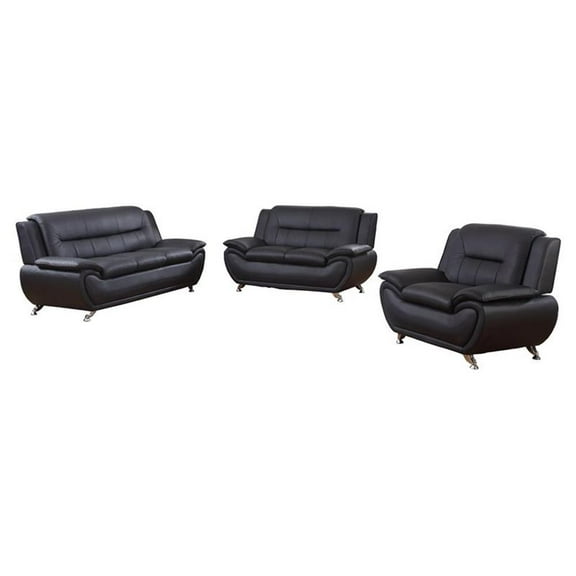 Star Home Living Corp 3-piece Traditional Faux Leather Living Room Set in Black