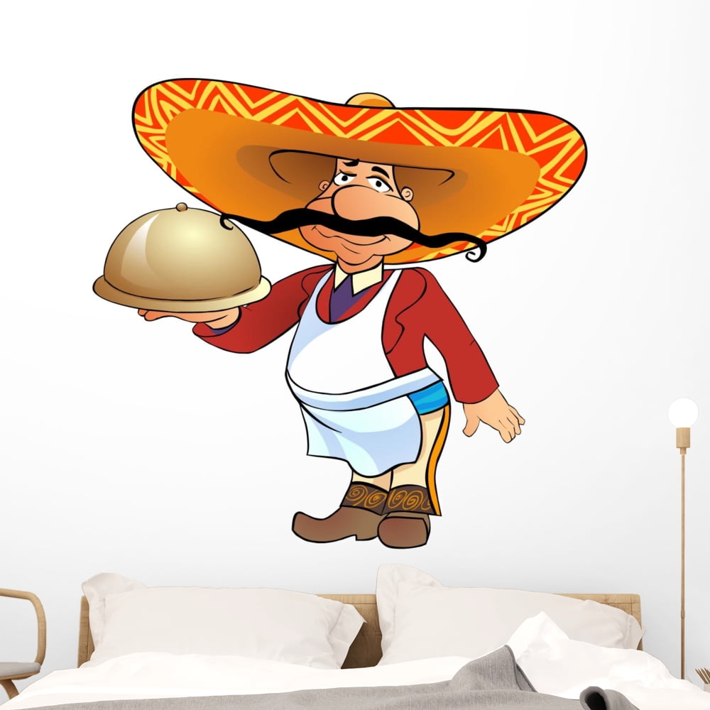 Mexican Waiter with Tray Wall Decal Mural by Wallmonkeys Vinyl Peel and