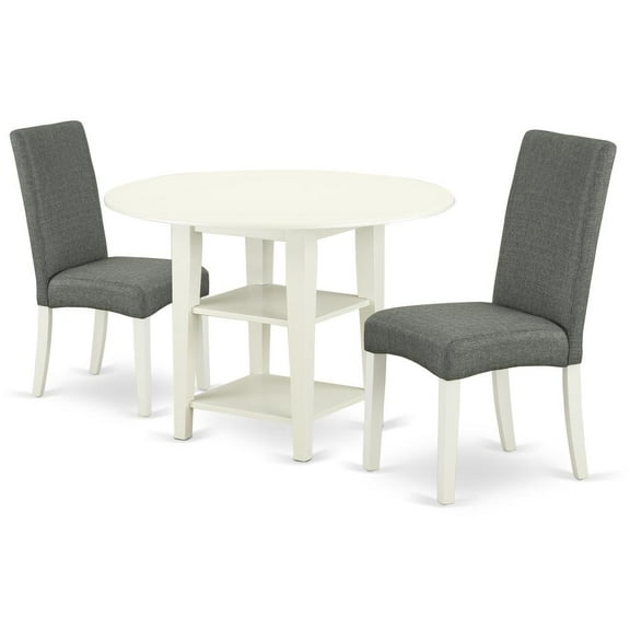 East West Furniture Sudbury 3-piece Wood Dining Set in Linen White/Gray