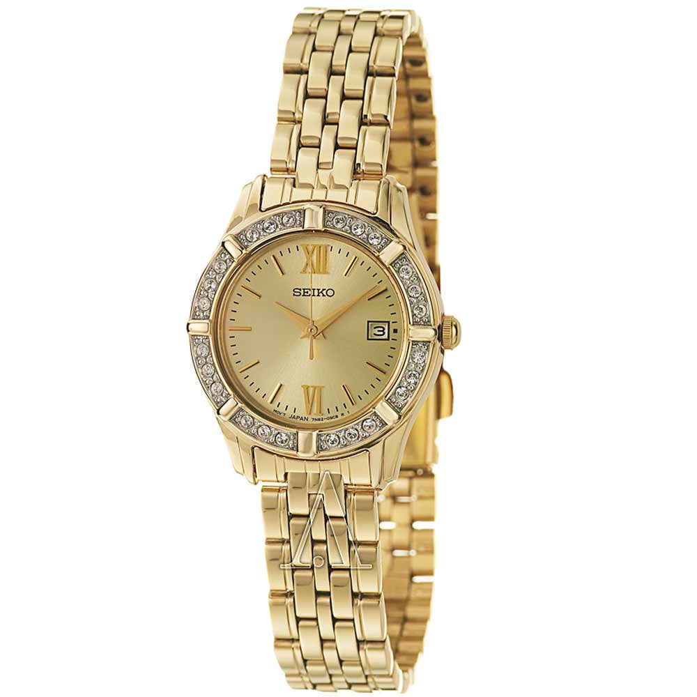 Seiko Women's SXDE54 Dress Champagne Dial Gold Tone Stainless