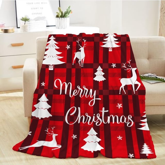 Couverture Jetée de Noël Simple à Carreaux Rouges Couvertures de Noël pour Canapé Sofa Lit Douce Confortable Légère Duveteuse Peluche Polaire Couvertures et Jetés Adulte Noël Hiver Holida Déco Couverture 60x80-01