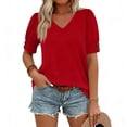 thumbnail image 5 of Womens Tops Short Sleeve Shirts Buttons V Neck Spring Fashion Summer Outfits Plus Size Dressy Casual Blouses Red M, 5 of 5