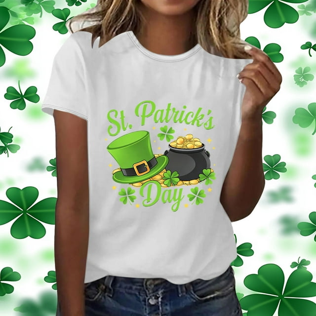 Ailaofu T-Shirt Amusant à Imprimé de Trèfle pour la Saint-Patrick pour Femmes, T-Shirt d'Été Décontracté à Manches Courtes et Col Rond