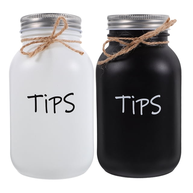 2pcs Glass Mason Jars Tips Storage Jar Money Saving Pot Small Coin Tips Container