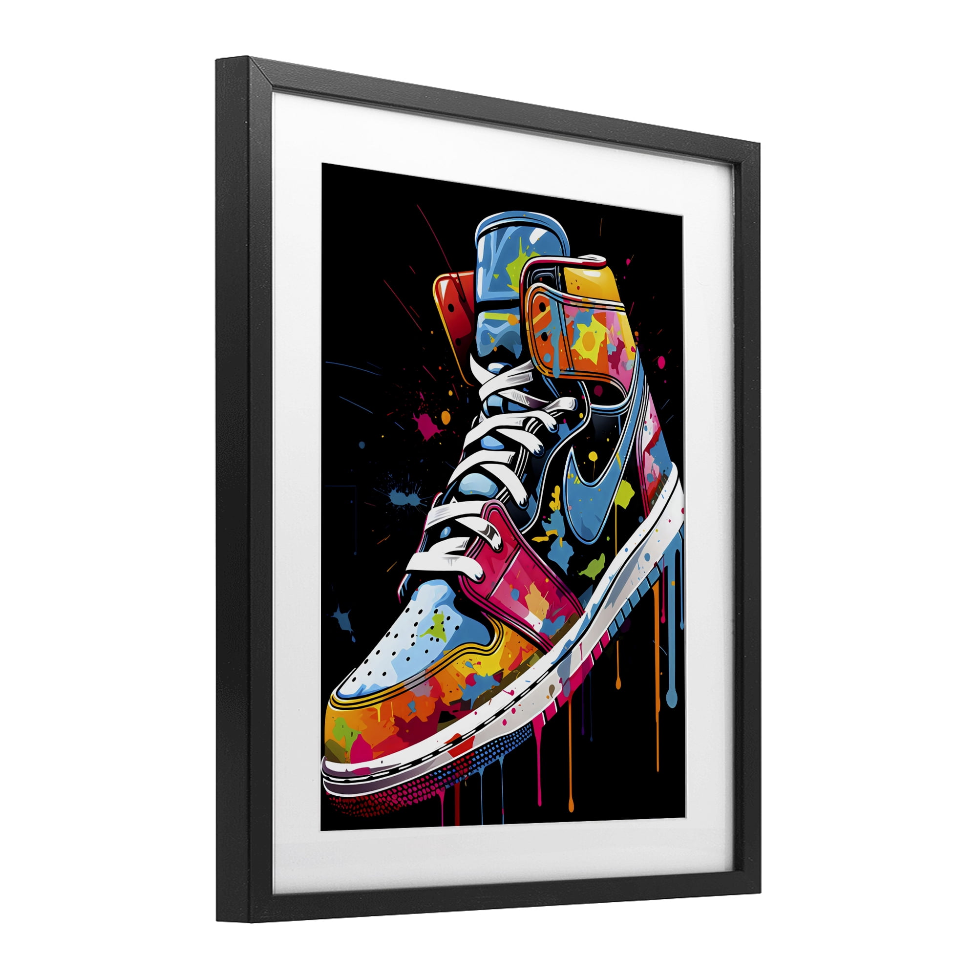Stupell Industries Paint Drip High Top Sneakers Black Framed Print Under Glass, design by Creative Studio
