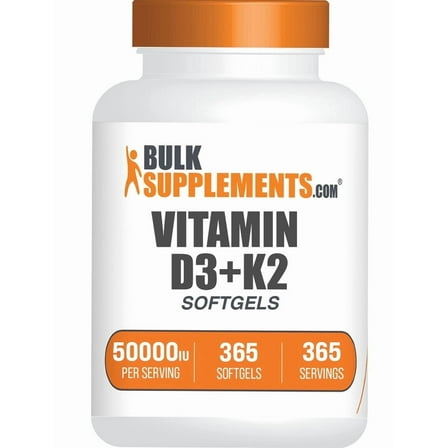 BulkSupplements Vitamin D3 50000IU   K2 Softgels - Vitamin Supplement, Immune Support - 1 Softgel per Serving, 365 Count