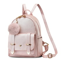Girls Fashion Backpack Mini Backpack Purse for Women Teenage Girls Purses PU Leather Pompom Backpack Shoulder Bag Pink
