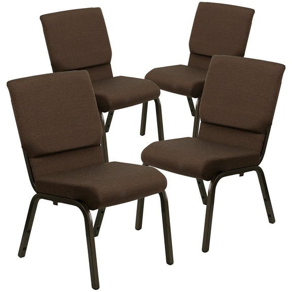 Flash Furniture 4 Pack 18.5''W Stacking Church Chair in Brown Fabric - Gold Vein Frame