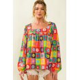 thumbnail image 3 of Women's Multicolor Floral Crochet Square Neck Puff Sleeve Blouse, 3 of 5
