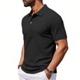 thumbnail image 5 of Telankuip Checkered Pattern Polo Shirts for Men Summer Breathable Casual Work Top with Classic Collar Solid Color Loose Comfy for Business Leisure Wear Black M, 5 of 7