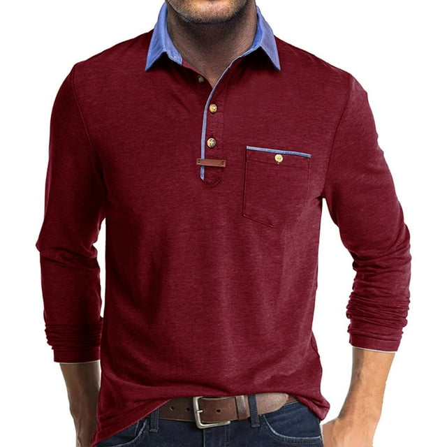 Long Sleeve Golf Shirts Men's Big and Tall Casual Button Classic Work Shirt Cotton Collared Basic Tops
