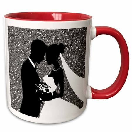 

3dRose Bride and Groom in Black and White Silhouettes with Gray Paisley - Two Tone Red Mug 11oz (mug_304626_5)