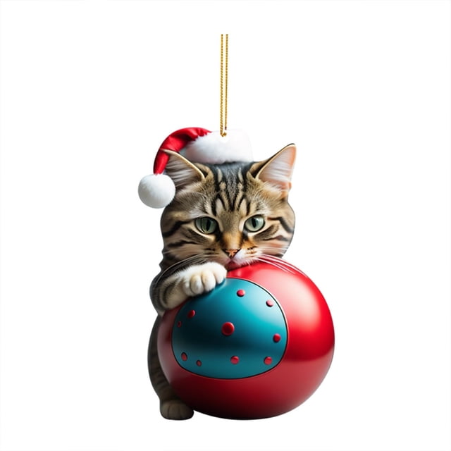 2 Colgantes Navideños de Gatos, Acrílicos 2D, para Árbol de Navidad, Divertidos Adornos Navideños de Gatos, Colgantes Navideños, Joyas para Árbol de Navidad.
