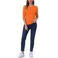 thumbnail image 2 of Camisetas casuales de ajuste slim para mujeres INSPIRE CHIC, con mangas de codo y cuello barco, color naranja, talla L, 2 of 6