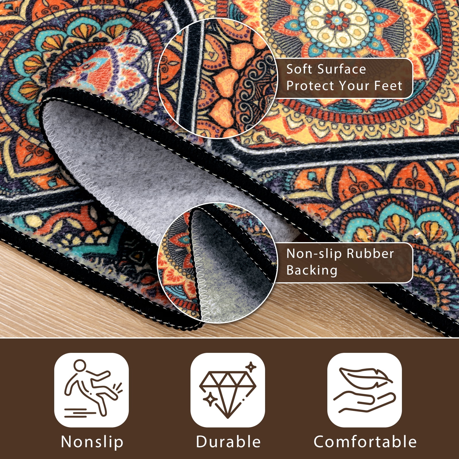 Findosom 2pc Boho Kitchen Rugs and Mats Set, Non Slip Washable Kitchen Runner Rug for Kitchen Floor, Farmhouse Kitchen Decor, Hallway, Entryway, Laundry Room,20"x32"+20"x47" Orange