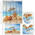 thumbnail image 4 of Pcs Summer Beach Shower Curtain Sets Sea Ocean Bathroom Set Decor with Non-Slip Rugs Bath U-Shaped Mat Toilet Lid Cover Waterproof Starfish Shell Bathroom Curtain Shower Set with 12 Hooks, 4 of 6