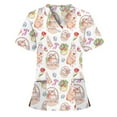 thumbnail image 2 of Genuiskids Easter Womens Scrubs Tops T-Shirt Easter Eggs Bunny Print V Neck Short Sleeve Medical Scrub Shirts Working Uniform Wear with Pockets Red, 2 of 5