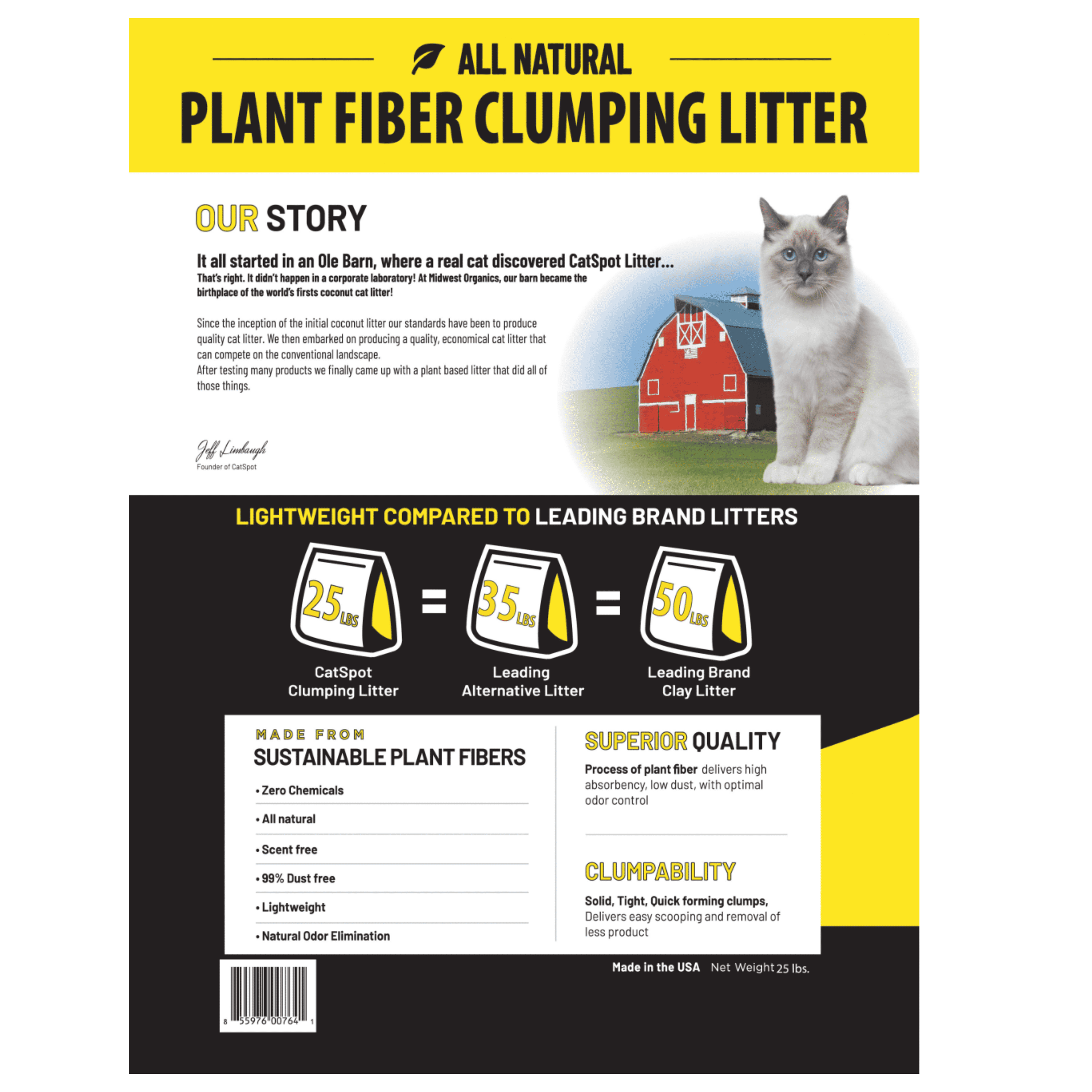 Catspot Lightweight All Natural Plant Fiber Clumping Cat Litter, Chemical Free