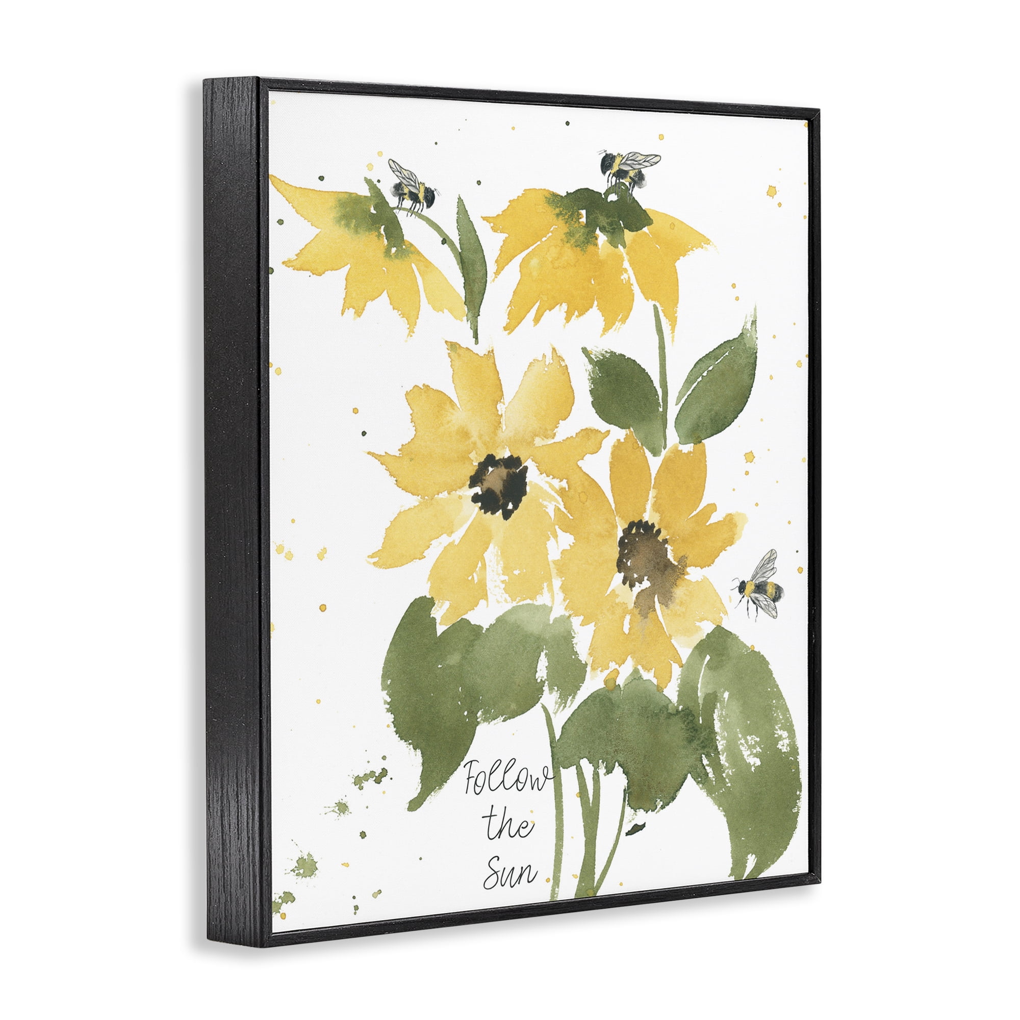 Stupell Industries Follow The Sun Phrase Botanical & Floral Painting Black Framed Art Print Wall Art, 24 x 30