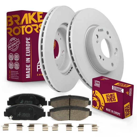 Metrix Premium Chassis Parts - Front Ceramic Disc Brake Pad Set & Vented Brake Rotor Kit Fits 2013 Acura ILX, Made in Europe