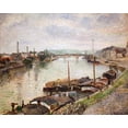 thumbnail image 2 of Pissarro, Camille 24x20 Gold Ornate Wood Framed with Double Matting Museum Art Print Titled - The Stone Bridge and Barges at Rouen, 2 of 4