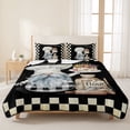 thumbnail image 3 of King Quilt Set 96''x106'', Chef Gnomes Lightweight Summer Bedspread Coverlet Set with 2 Pillow Shams, Black White Plaid Dessert Maker Cake Breathable All Season Quilt Bedding for Bedroom/Guest Room, 3 of 9