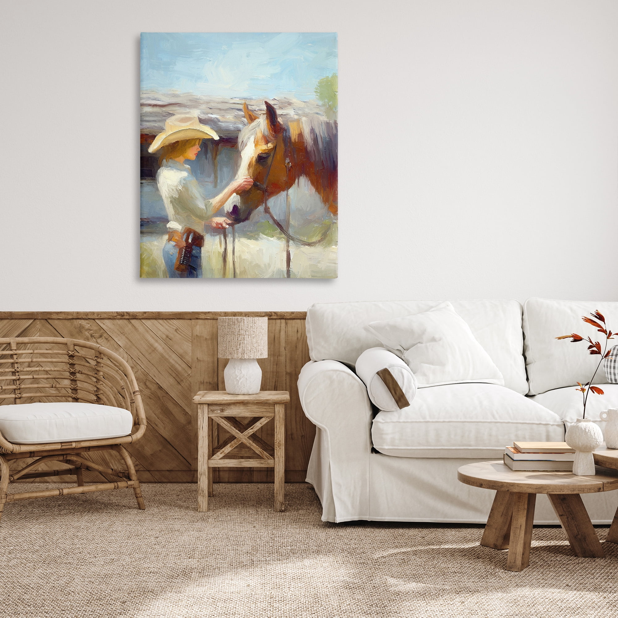 Stupell Industries Girl Caring For Horse Animals & Insects Painting Gallery Wrapped Canvas Art Print Wall Art, 36 x 48