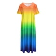 thumbnail image 4 of Roncen Women's Rainbow Ombre Midi Dress, V-Neck Short Sleeve Dress with High Slit - Casual Boho Beach Dress, 4 of 6