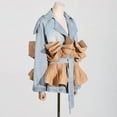 thumbnail image 3 of Colorblock Long Sleeve Ruffles Denim Jacket (S, Blue), 3 of 10