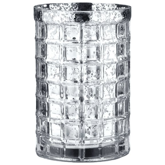 CC Home Furnishings Handblown Cylindrical Block Glass Vase - 7.5" - Silver