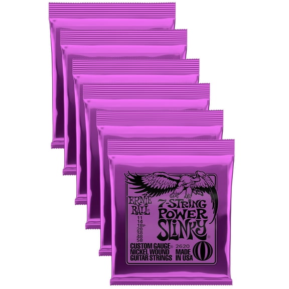 6 PACK Ernie Ball P02620 7-string Power Slinky Nickel Wound