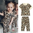 thumbnail image 2 of MEZZALL Toddler Kids Baby Girls Leopard Print Summer Clothes Set T-Shirt Short Sleeve Tshirts Tee And Pants 2pcs Outfits, Beige, 5-6 Years, 2 of 9