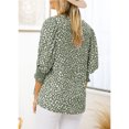 thumbnail image 3 of Blusa de cuello redondo de manga corta con puños estampados y botones en la espalda, blusa ajustada informal para mujer, 3 of 6