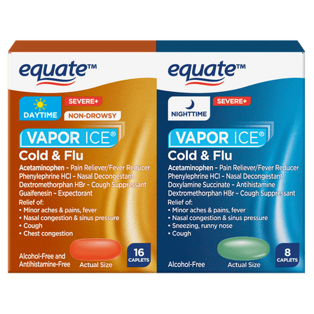 Equate Vapor Ice® Severe Cold and Flu Combo Pack, Day & Night Caplets, 24ct