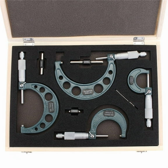 4Pcs Outside Micrometer Set Machinist Tool 0-4" 0-100mm 4 Precision 0.01mm Accuracy Carbide Micrometer Set Measure Tool