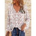 thumbnail image 3 of Tops de manga larga con cuello en V,Blusa de gasa con cuello en V Blusa de manga larga Top de manga larga abullonada Funcionalidad inteligente, 3 of 5
