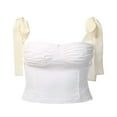 thumbnail image 4 of Womens Vintage Tie Shoulder Ruched Bust Crop Tank Top Strap Bodycon Tube, 4 of 6